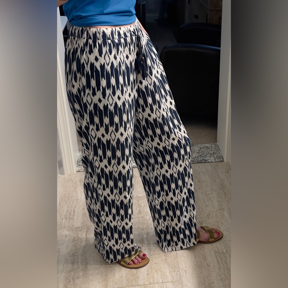J. Crew Blue and White Ikat Print Pants